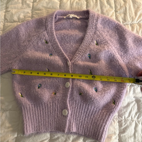 English Factory cropped purple cardigan sweater embroidered flowers ladies S - Picture 5 of 7